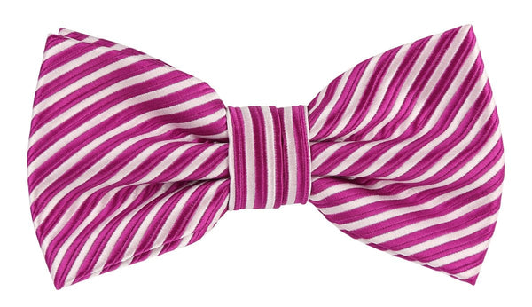 magenta pink and white striped bow tie 