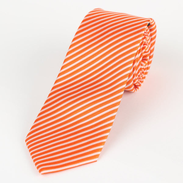 mens orange and white diagonal striped neck tie 