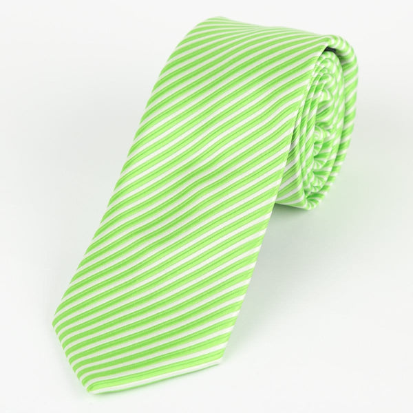 James Adelin Luxury Neck Tie in Lime Green and White Diagonal Mini Stripe
