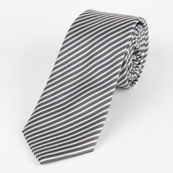 James Adelin Luxury Neck Tie in Charcoal and White Diagonal Mini Stripe