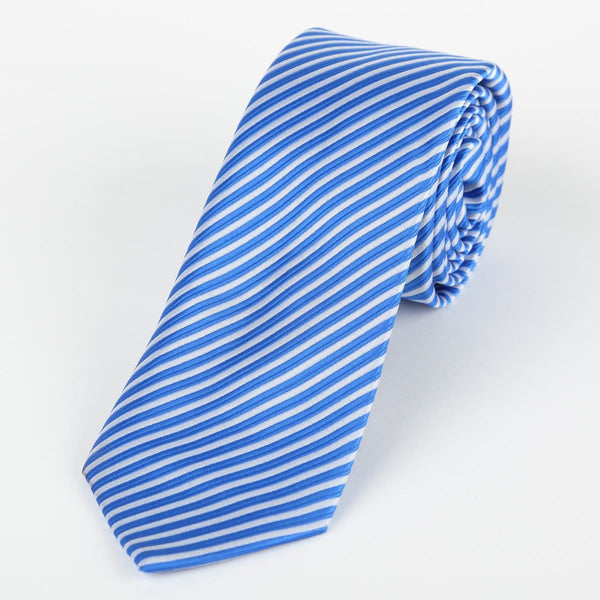 James Adelin Luxury Neck Tie in Royal and White Mini Stripe