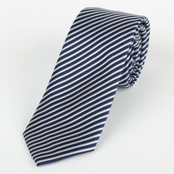 James Adelin Luxury Neck Tie in Navy and White Mini Stripe