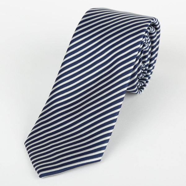 James Adelin Luxury Neck Tie in Navy and White Mini Stripe