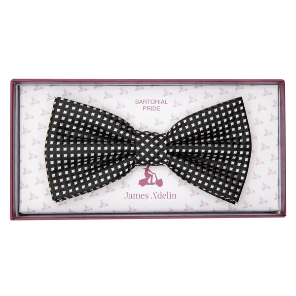 James Adelin Luxury Gingham Textured Weave Bow Tie in Black/White