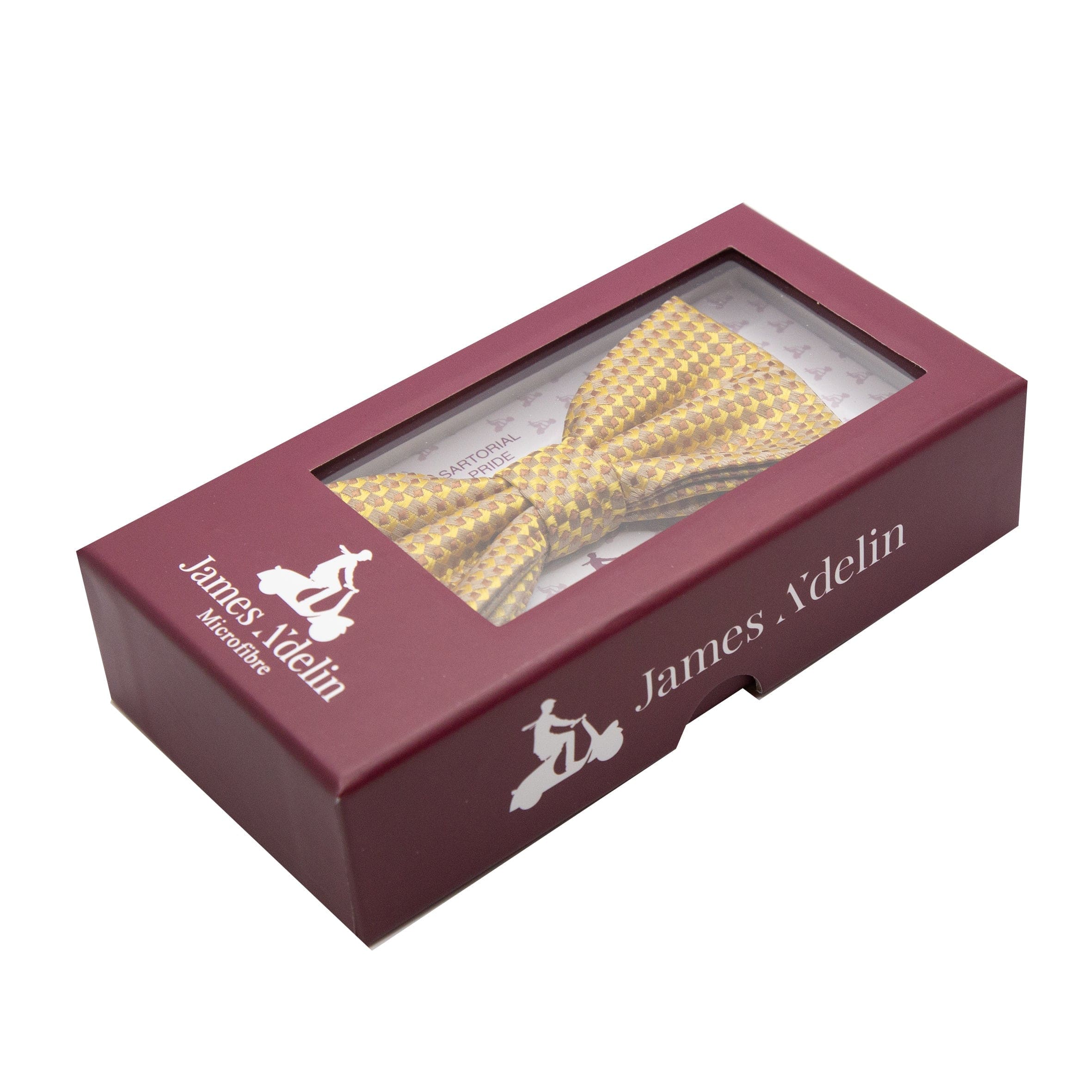 James Adelin Luxury Gingham Textured Weave Bow Tie in Yellow
