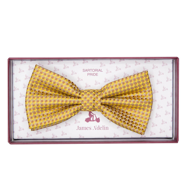 James Adelin Luxury Gingham Textured Weave Bow Tie in Yellow