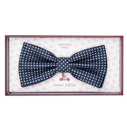 James Adelin Luxury Gingham Textured Weave Bow Tie in Navy