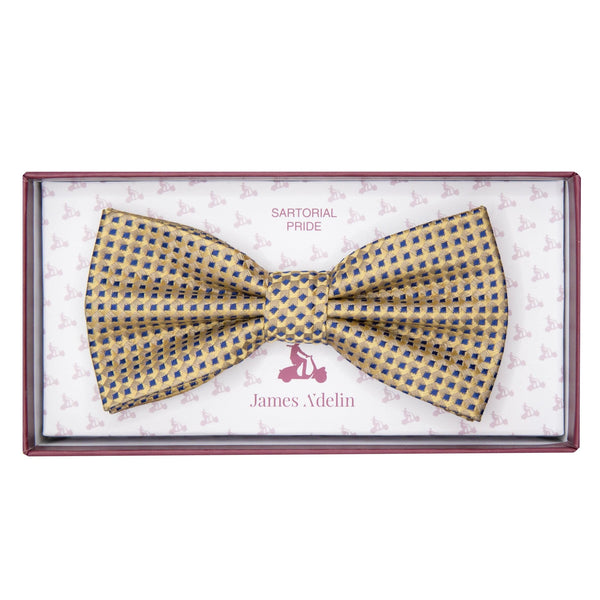 James Adelin Luxury Gingham Textured Weave Bow Tie in Gold