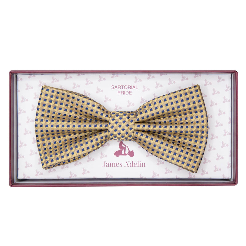 James Adelin Luxury Gingham Textured Weave Bow Tie in Gold