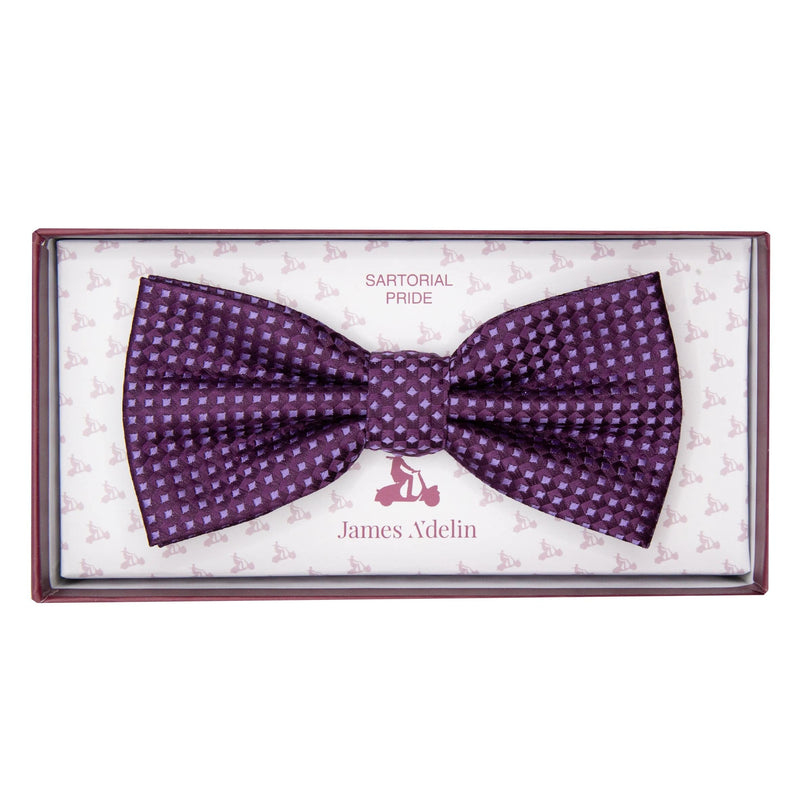 James Adelin Luxury Gingham Textured Weave Bow Tie in Purple