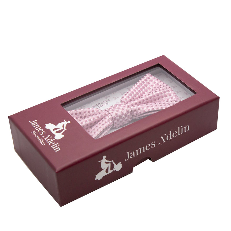 James Adelin Luxury Gingham Textured Weave Bow Tie in Pink