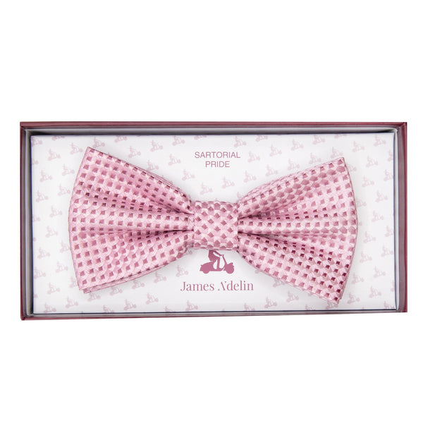James Adelin Luxury Gingham Textured Weave Bow Tie in Pink