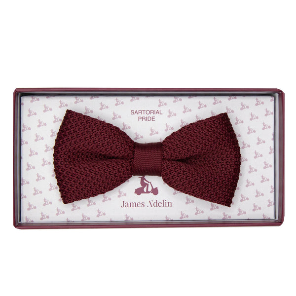 James Adelin Luxury Knitted Bow Tie in Burgundy