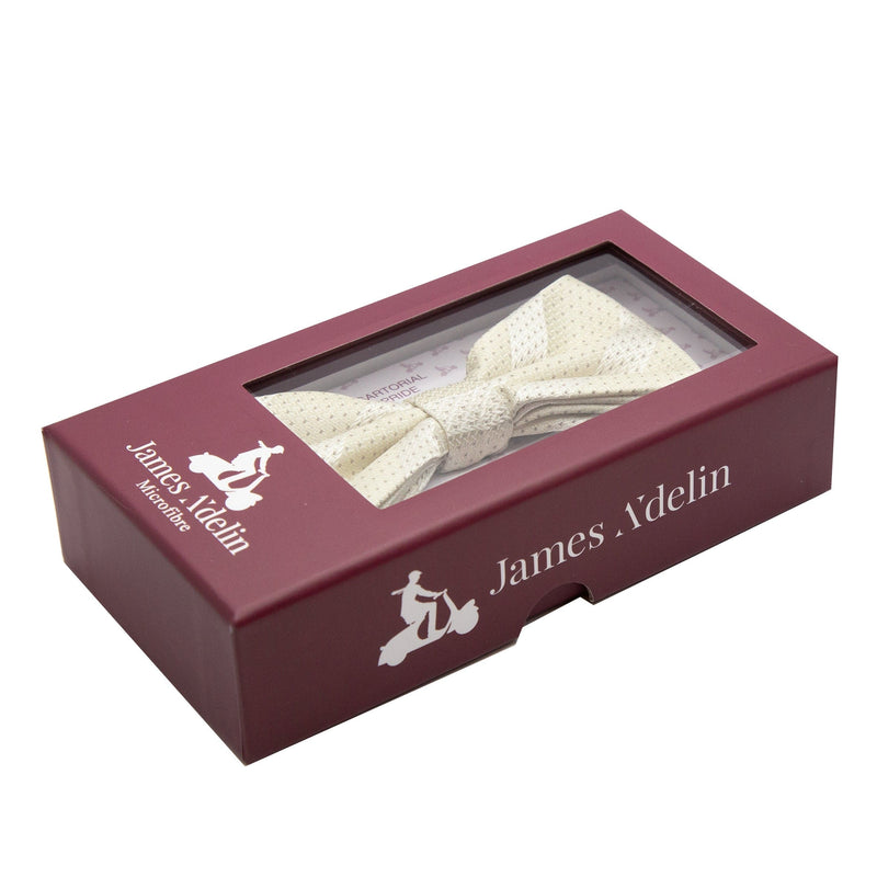 James Adelin Luxury Spotted Stripe Pin Point Textured Weave Bow Tie in Beige