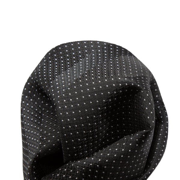 James Adelin Luxury Spotted Stripe Pin Point Textured Weave Pocket Square in Black/White