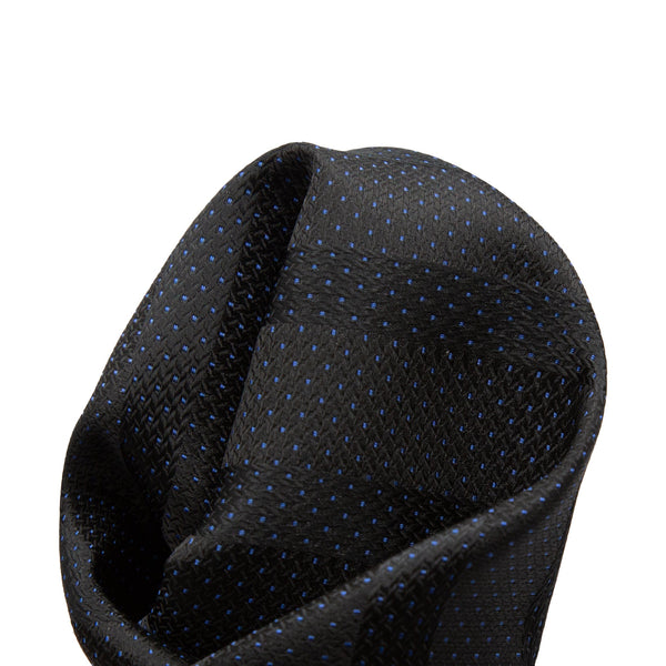 James Adelin Luxury Spotted Stripe Pin Point Textured Weave Pocket Square in Black/Blue