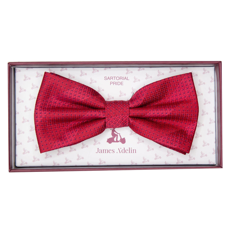 James Adelin Luxury Spotted Stripe Pin Point Textured Weave Bow Tie in Red