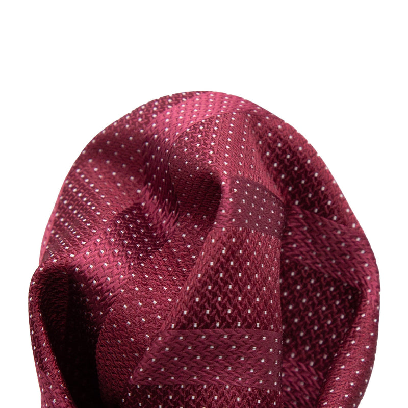 James Adelin Luxury Spotted Stripe Pin Point Textured Weave Pocket Square in Burgundy