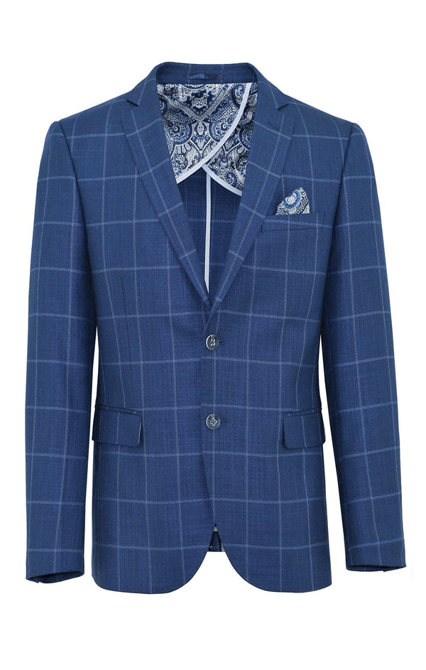 a front view of the daniel hechter slim fit prague sports jacket in a navy with windowpane check print