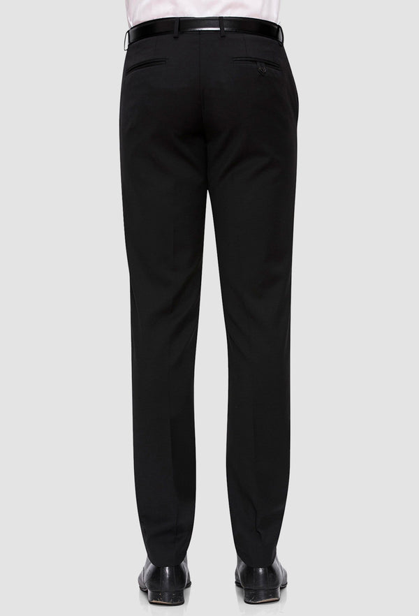 the joe black slim fit razor trouser with a black belt and shoes
