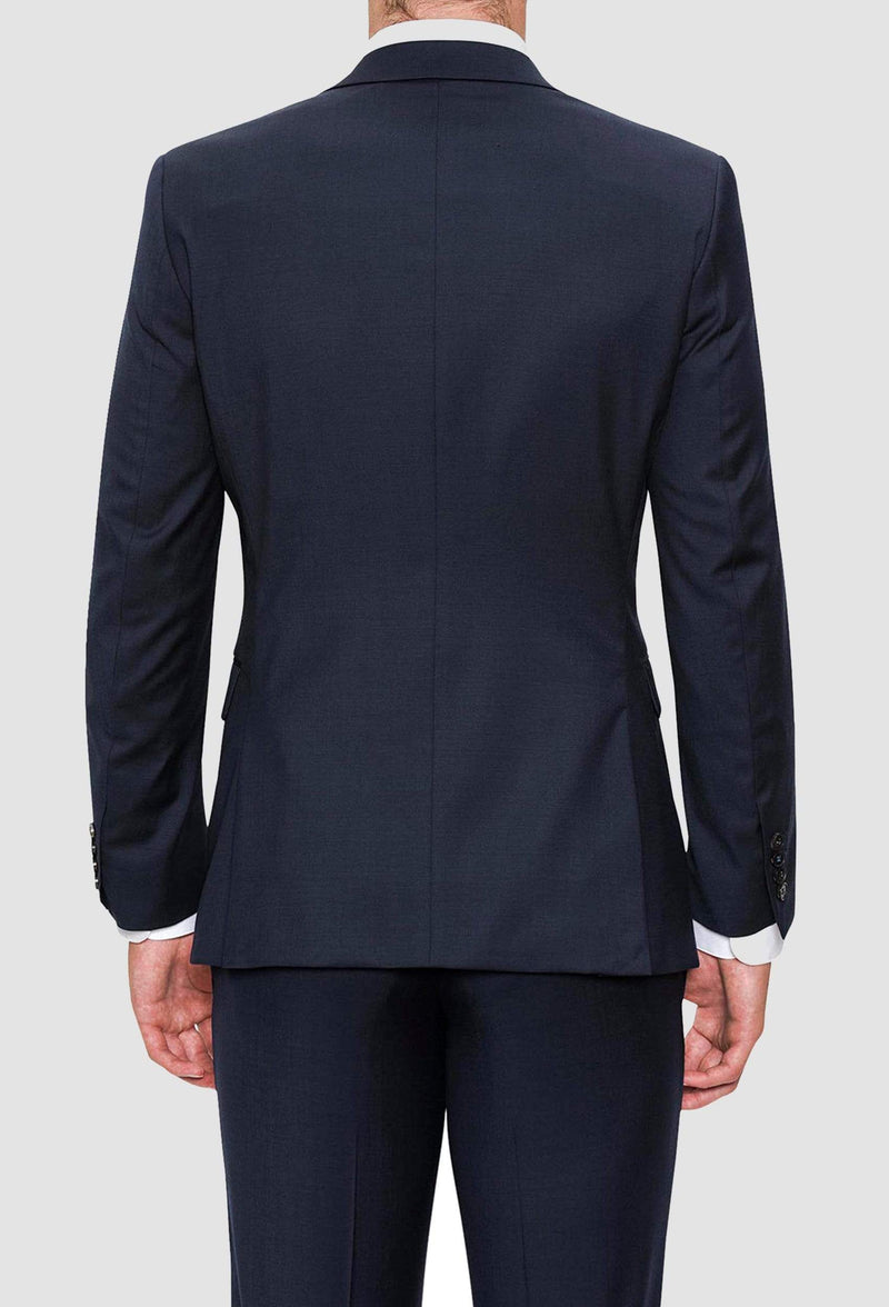 A reverse view of the Joe Black slim fit anchor suit jacket in navy pure wool FJV033 including the side vent details