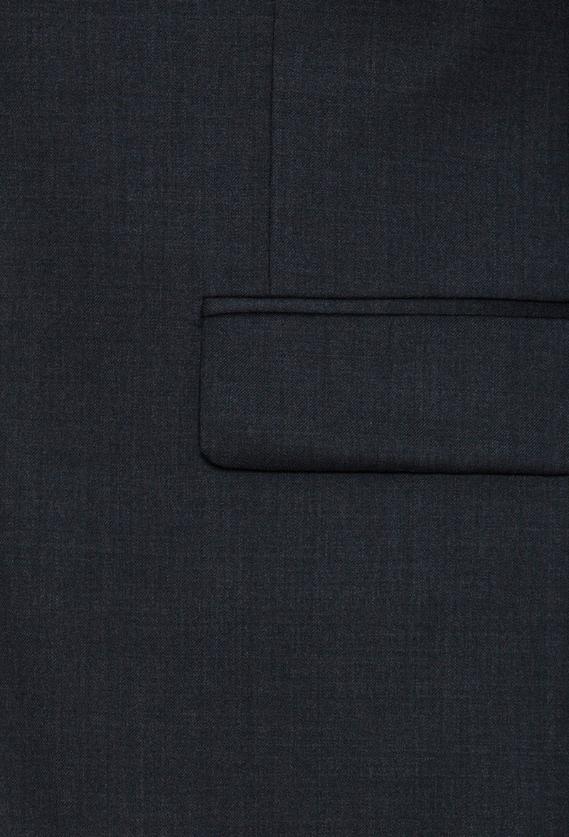 A close up view of the Joe Black slim fit anchor suit jacket flat pockets in charcoal pure wool FCZ027