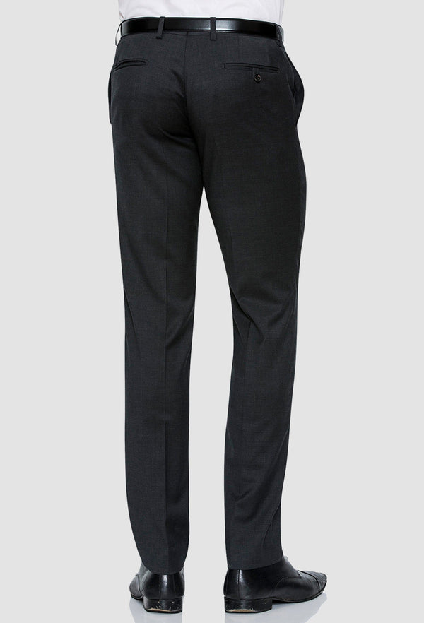 a rear view of the Joe Black slim fit razor trouser in charcoal pure wool