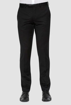a front view of the Joe Black slim fit fortune evening trouser in black pure wool F6447 including the satin waistband detail