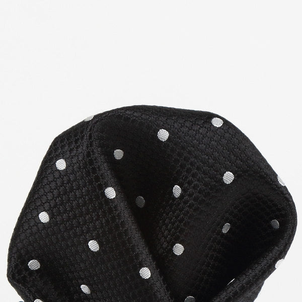 James Adelin Polka Dot Square Weave Luxury Pure Silk Pocket Square Black and White