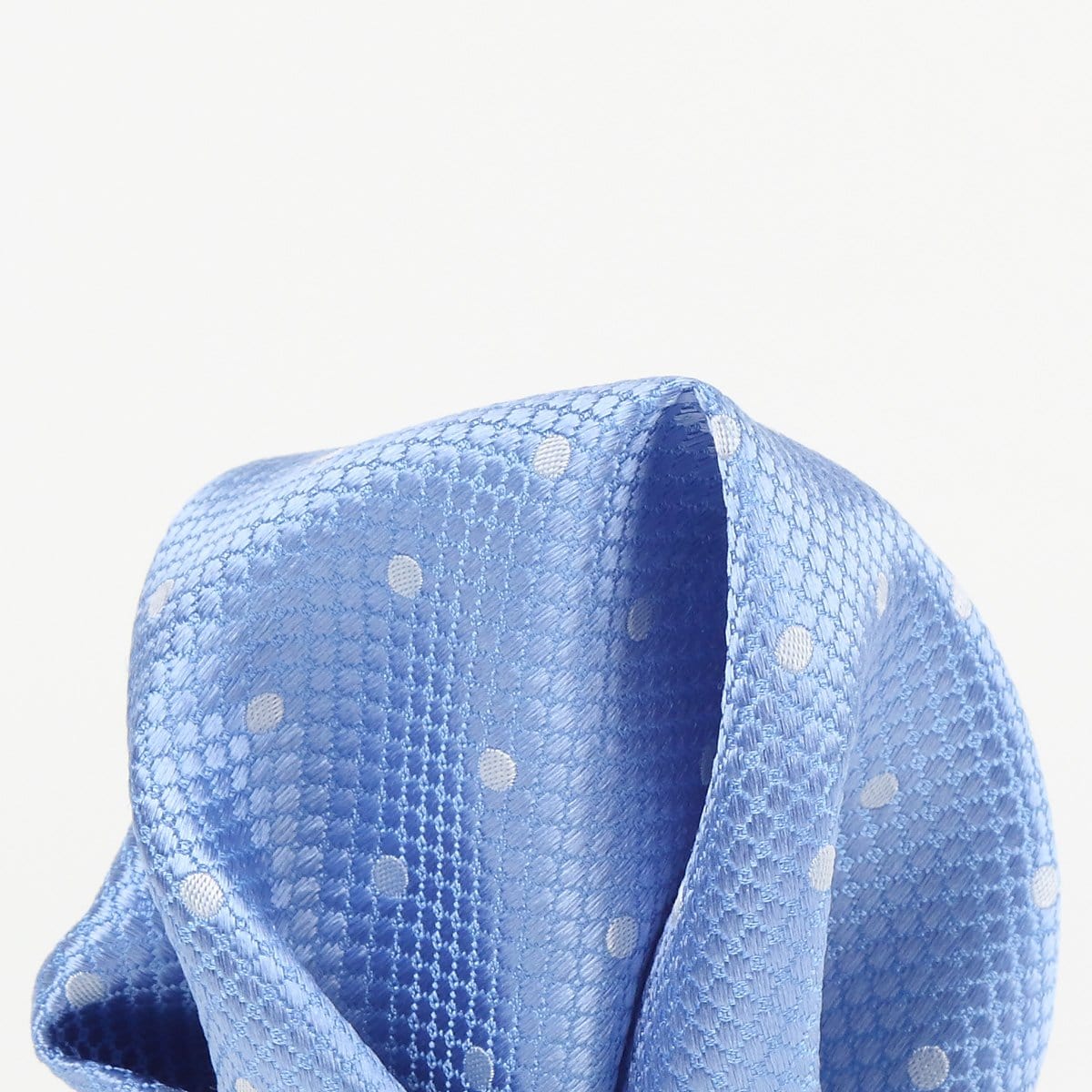 James Adelin Polka Dot Square Weave Pure Silk Pocket Square Sky and White