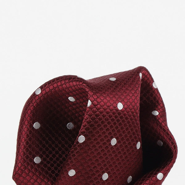 James Adelin Polka Dot Square Weave Luxury Pure Silk Pocket Square Burgundy and White