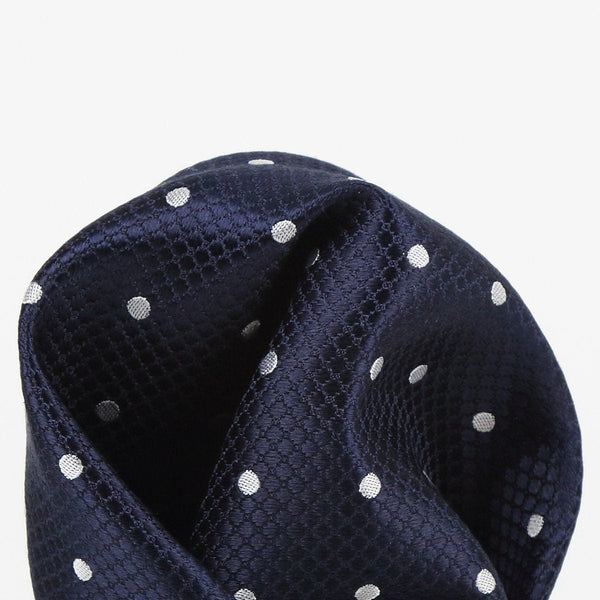 James Adelin Polka Dot Square Weave Pure Silk Pocket Square Navy and White