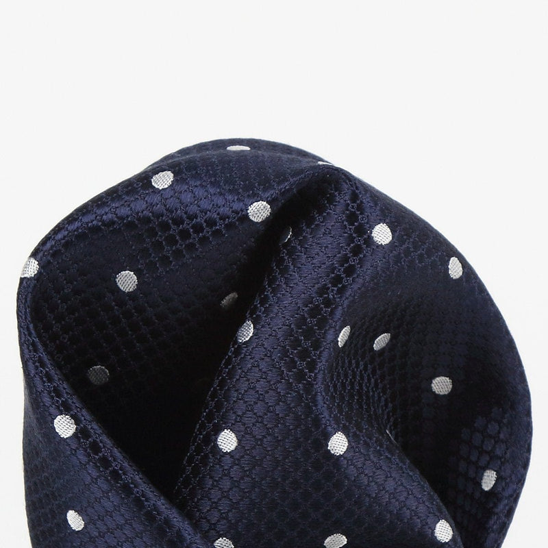 James Adelin Polka Dot Square Weave Pure Silk Pocket Square Navy and White