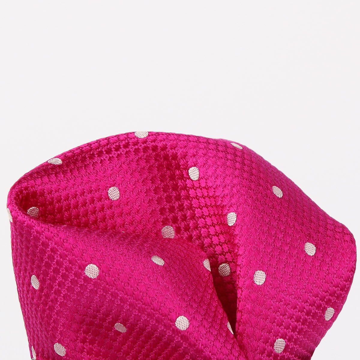James Adelin Polka Dot Square Weave Pure Silk Pocket Square Magenta and White