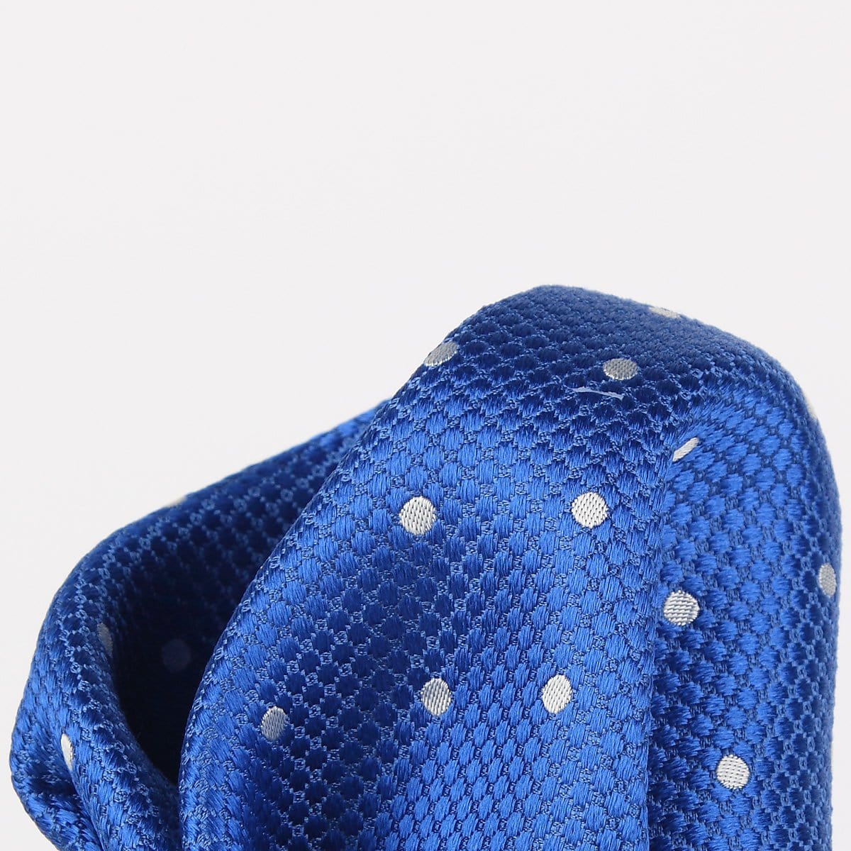 James Adelin Polka Dot Square Weave Pure Silk Pocket Square Royal and White