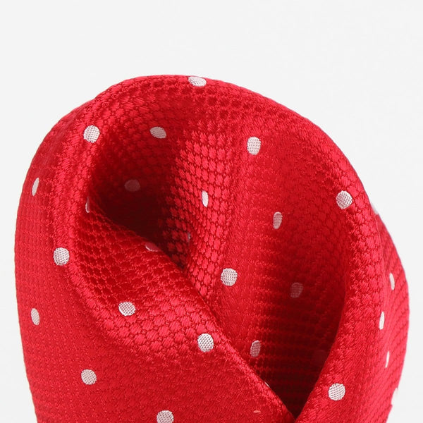 James Adelin Polka Dot Square Weave Pure Silk Pocket Square Red and White