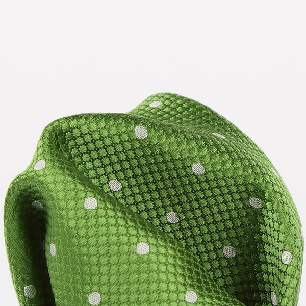 James Adelin Polka Dot Square Weave Pure Silk Pocket Square Green and White