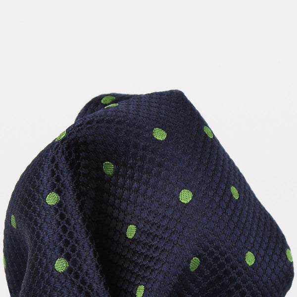 James Adelin Polka Dot Square Weave Pure Silk Pocket Square Navy and Green