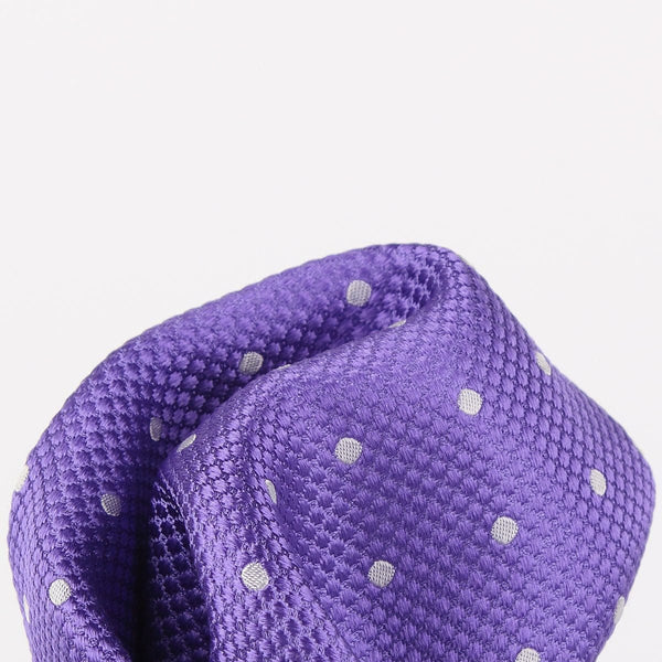 James Adelin Polka Dot Square Weave Pure Silk Pocket Square Purple and White