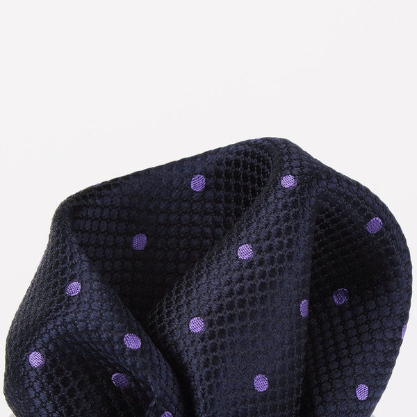 James Adelin Polka Dot Square Weave Pure Silk Pocket Square Navy and Purple