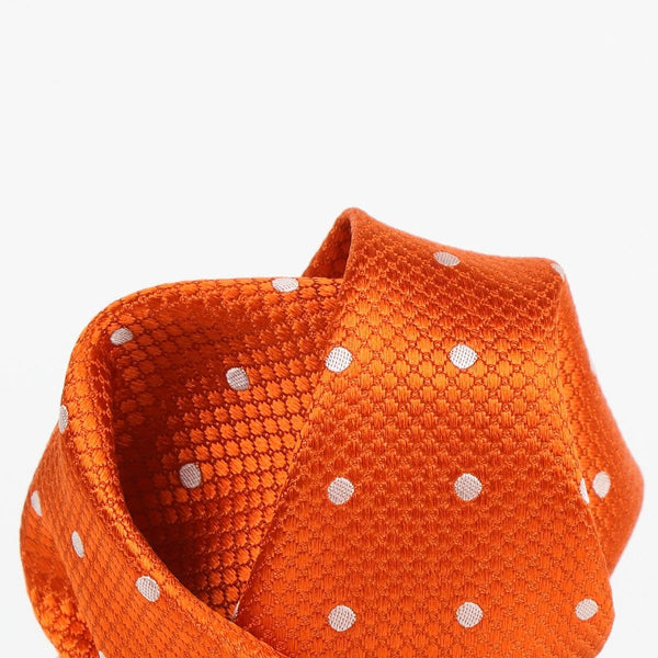 James Adelin Polka Dot Square Weave Pure Silk Pocket Square Orange and White