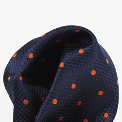 James Adelin Polka Dot Square Weave Pure Silk Pocket Square Navy and Orange