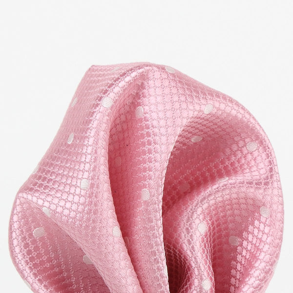 James Adelin Polka Dot Square Weave Pure Silk Pocket Square Pink and White