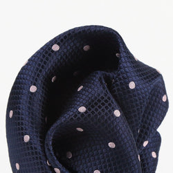 James Adelin Polka Dot Square Weave Pure Silk Pocket Square Navy and Pink