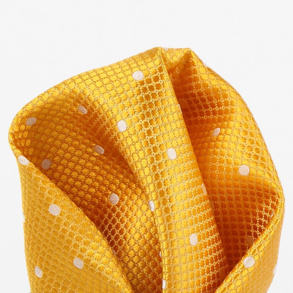 James Adelin Polka Dot Square Weave Pure Silk Pocket Square Gold and White