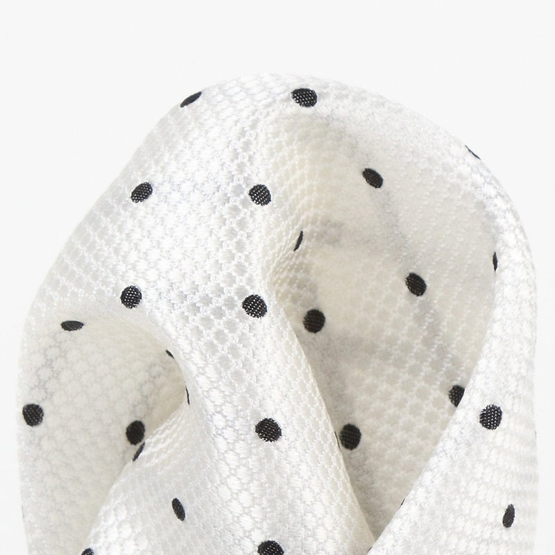James Adelin Polka Dot Square Weave Pure Silk Pocket Square Off-White and Black