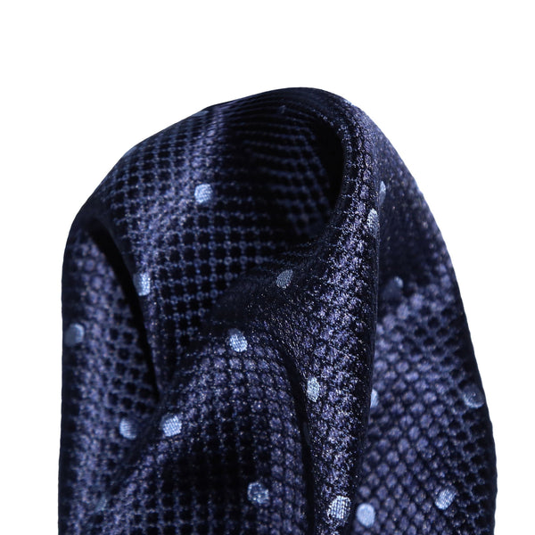 James Adelin Polka Dot Square Weave Pure Silk Pocket Square Navy/Slate