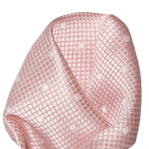 James Adelin Polka Dot Square Weave Pure Silk Pocket Square Soft Pink/White