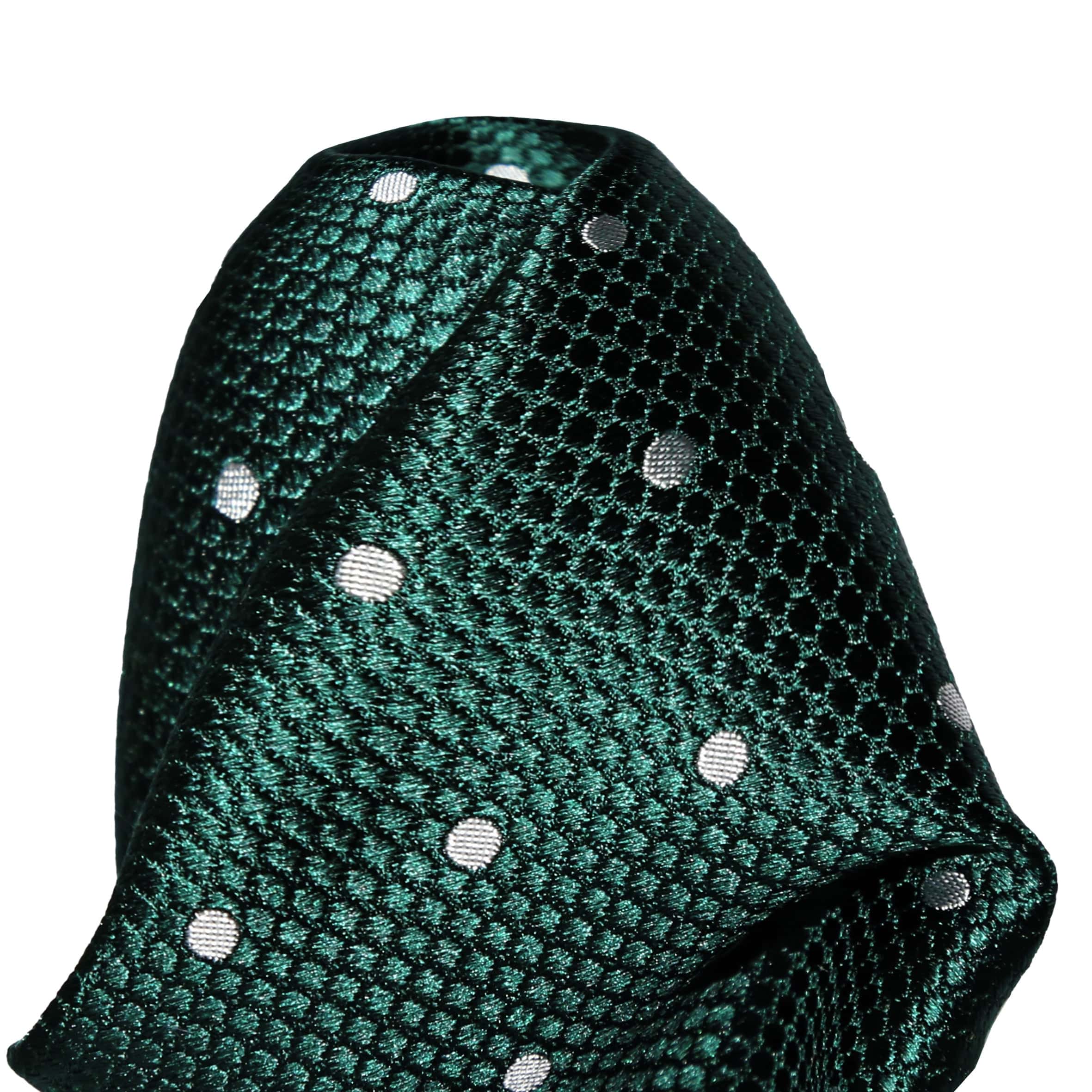 James Adelin Polka Dot Square Weave Pure Silk Pocket Square Dark Green/White
