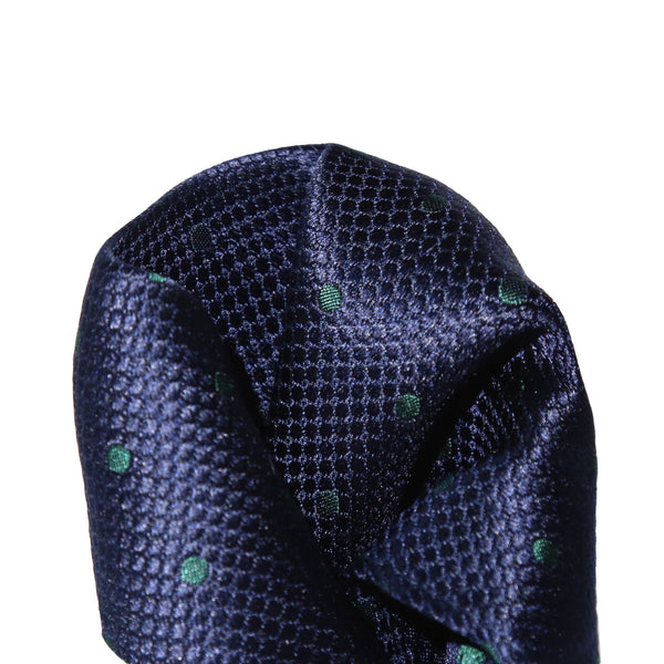 James Adelin Polka Dot Square Weave Pure Silk Pocket Square Navy/Dark Green